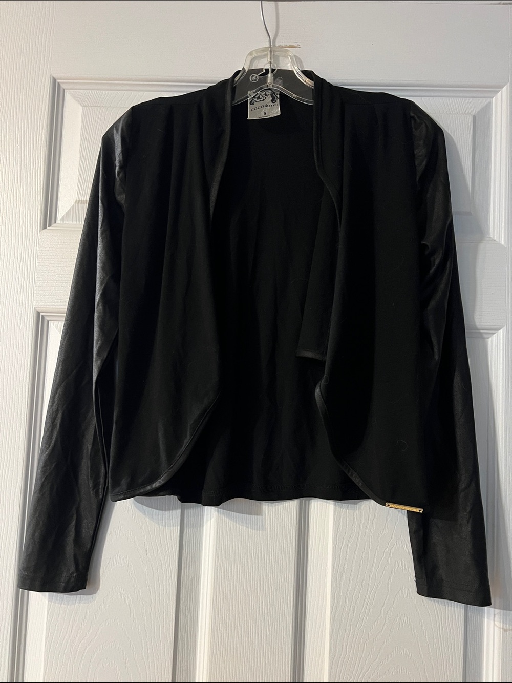 Black Open-Front Women's Cardigan Jacket with accent Sleeves